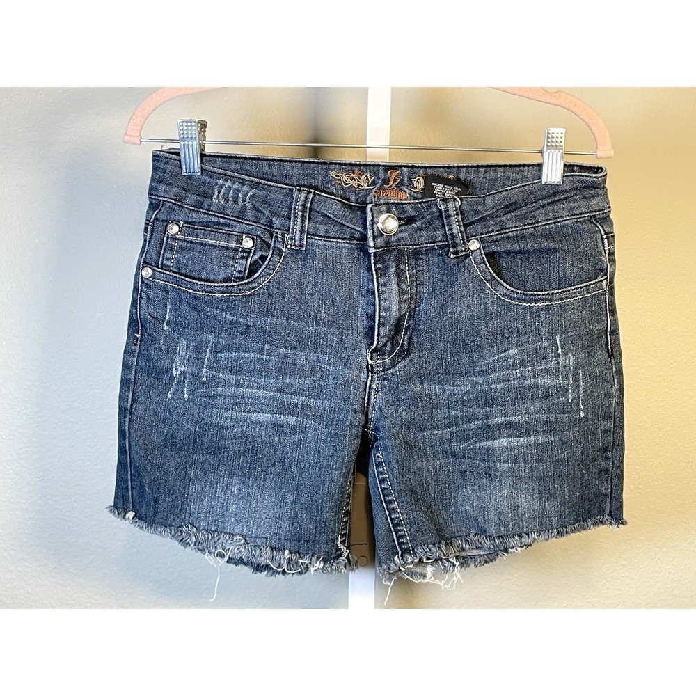 JZ Blue Jean Shorts Embroidered Juniors 7 Y2K Bling Bling Denim‎ Cut offs